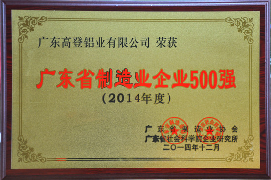 Top 500 Manufacturing Enterprises in Guangdong Province